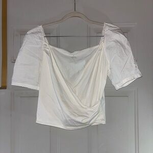 Anthropologie white puff sleeve wrap crop top size M